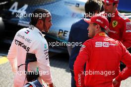 (L to R): Lewis Hamilton (GBR) Mercedes AMG F1 in qualifying parc ferme with Sebastian Vettel (GER) Ferrari. 31.08.2019. Formula 1 World Championship, Rd 13, Belgian Grand Prix, Spa Francorchamps, Belgium, Qualifying Day.