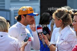 Carlos Sainz Jr (ESP) McLaren with the media. 31.08.2019. Formula 1 World Championship, Rd 13, Belgian Grand Prix, Spa Francorchamps, Belgium, Qualifying Day.