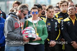 F1, F2, and F3 pay their respects to Anthoine Hubert with his family. 01.09.2019. Formula 1 World Championship, Rd 13, Belgian Grand Prix, Spa Francorchamps, Belgium, Race Day.