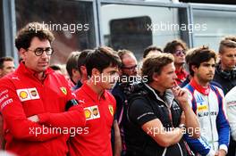 F1, F2, and F3 pay their respects to Anthoine Hubert: Mattia Binotto (ITA) Ferrari Team Principal and Charles Leclerc (MON) Ferrari. 01.09.2019. Formula 1 World Championship, Rd 13, Belgian Grand Prix, Spa Francorchamps, Belgium, Race Day.