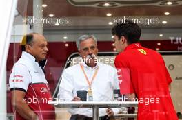 (L to R): Frederic Vasseur (FRA) Alfa Romeo Racing Team Principal with Chase Carey (USA) Formula One Group Chairman and Charles Leclerc (MON) Ferrari. 01.09.2019. Formula 1 World Championship, Rd 13, Belgian Grand Prix, Spa Francorchamps, Belgium, Race Day.