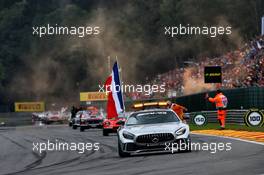The FIA Safety Car on the drivers parade with a French flag in tribute to Anthoine Hubert. 01.09.2019. Formula 1 World Championship, Rd 13, Belgian Grand Prix, Spa Francorchamps, Belgium, Race Day.