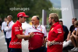 (L to R): Charles Leclerc (MON) Ferrari with Frederic Vasseur (FRA) Alfa Romeo Racing Team Principal and Gino Rosato (CDN) Ferrari. 29.08.2019. Formula 1 World Championship, Rd 13, Belgian Grand Prix, Spa Francorchamps, Belgium, Preparation Day.