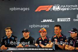 The FIA Press Conference (L to R): George Russell (GBR) Williams Racing; Valtteri Bottas (FIN) Mercedes AMG F1; Max Verstappen (NLD) Red Bull Racing; Alexander Albon (THA) Red Bull Racing; Sergio Perez (MEX) Racing Point F1 Team. 29.08.2019. Formula 1 World Championship, Rd 13, Belgian Grand Prix, Spa Francorchamps, Belgium, Preparation Day.