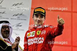 Charles Leclerc (MON) Ferrari celebrates his third position on the podium. 31.03.2019. Formula 1 World Championship, Rd 2, Bahrain Grand Prix, Sakhir, Bahrain, Race Day.