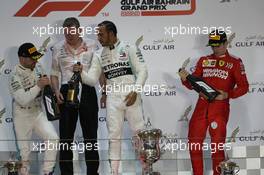 1st plalce Lewis Hamilton (GBR) Mercedes AMG F1, 2nd place Valtteri Bottas (FIN) Mercedes AMG F1 and 3rd palce Charles Leclerc (MON) Ferrari. 31.03.2019. Formula 1 World Championship, Rd 2, Bahrain Grand Prix, Sakhir, Bahrain, Race Day.