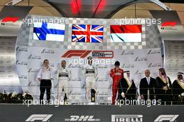 The podium (L to R): Valtteri Bottas (FIN) Mercedes AMG F1, second; Lewis Hamilton (GBR) Mercedes AMG F1, race winner; Charles Leclerc (MON) Ferrari, third. 31.03.2019. Formula 1 World Championship, Rd 2, Bahrain Grand Prix, Sakhir, Bahrain, Race Day.