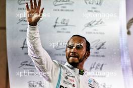 Race winner Lewis Hamilton (GBR) Mercedes AMG F1 celebrates on the podium. 31.03.2019. Formula 1 World Championship, Rd 2, Bahrain Grand Prix, Sakhir, Bahrain, Race Day.