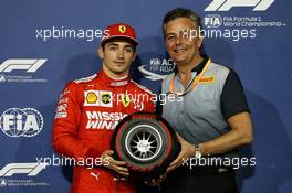 (L to R): Charles Leclerc (MON) Ferrari receives the Pirelli Pole Position Award from Mario Isola (ITA) Pirelli Racing Manager. 30.03.2019. Formula 1 World Championship, Rd 2, Bahrain Grand Prix, Sakhir, Bahrain, Qualifying Day.