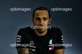 Lewis Hamilton (GBR) Mercedes AMG F1 in the post qualifying FIA Press Conference. 30.03.2019. Formula 1 World Championship, Rd 2, Bahrain Grand Prix, Sakhir, Bahrain, Qualifying Day.