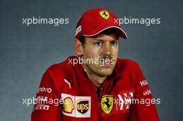 Sebastian Vettel (GER) Ferrari in the post qualifying FIA Press Conference. 30.03.2019. Formula 1 World Championship, Rd 2, Bahrain Grand Prix, Sakhir, Bahrain, Qualifying Day.