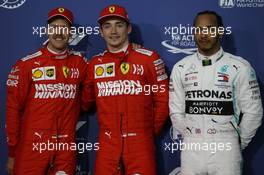 Pole for Charles Leclerc (MON) Ferrari SF90, 2nd for Sebastian Vettel (GER) Ferrari and 3rd for Lewis Hamilton (GBR) Mercedes AMG F1. 30.03.2019. Formula 1 World Championship, Rd 2, Bahrain Grand Prix, Sakhir, Bahrain, Qualifying Day.