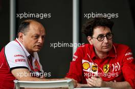 (L to R): Frederic Vasseur (FRA) Alfa Romeo Racing Team Principal with Mattia Binotto (ITA) Ferrari Team Principal. 28.03.2019. Formula 1 World Championship, Rd 2, Bahrain Grand Prix, Sakhir, Bahrain, Preparation Day.