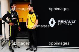 (L to R): Daniel Ricciardo (AUS) Renault F1 Team with Jack Aitken (GBR) / (KOR) Renault F1 Team Test Driver. 02.04.2019. Formula One Testing, Sakhir, Bahrain, Tueday.