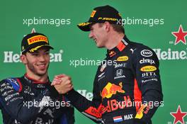 (L to R): second placed Pierre Gasly (FRA) Scuderia Toro Rosso celebrates with race winner Max Verstappen (NLD) Red Bull Racing. 17.11.2019. Formula 1 World Championship, Rd 20, Brazilian Grand Prix, Sao Paulo, Brazil, Race Day.