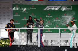 1st place Max Verstappen (NLD) Red Bull Racing RB15, 2nd place Pierre Gasly (FRA) Scuderia Toro Rosso STR14 and 3rd place Lewis Hamilton (GBR) Mercedes AMG F1 W10. 17.11.2019. Formula 1 World Championship, Rd 20, Brazilian Grand Prix, Sao Paulo, Brazil, Race Day.