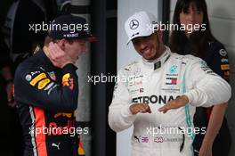 1st place Max Verstappen (NLD) Red Bull Racing RB15 and 3rd place Lewis Hamilton (GBR) Mercedes AMG F1 W10. 17.11.2019. Formula 1 World Championship, Rd 20, Brazilian Grand Prix, Sao Paulo, Brazil, Race Day.