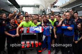 Pierre Gasly (FRA) Scuderia Toro Rosso celebrates his second position with the team. 17.11.2019. Formula 1 World Championship, Rd 20, Brazilian Grand Prix, Sao Paulo, Brazil, Race Day.