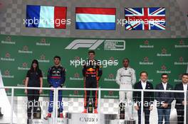 Hannah Schmitz Senior Strategy Engineer at Red Bull Racing with 1st place Max Verstappen (NLD) Red Bull Racing RB15, 2nd place Pierre Gasly (FRA) Scuderia Toro Rosso STR14 and 3rd place Lewis Hamilton (GBR) Mercedes AMG F1 W10. 17.11.2019. Formula 1 World Championship, Rd 20, Brazilian Grand Prix, Sao Paulo, Brazil, Race Day.