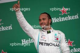 Lewis Hamilton (GBR) Mercedes AMG F1 on the podium. 17.11.2019. Formula 1 World Championship, Rd 20, Brazilian Grand Prix, Sao Paulo, Brazil, Race Day.
