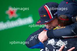 (L to R): race winner Max Verstappen (NLD) Red Bull Racing with second placed Pierre Gasly (FRA) Scuderia Toro Rosso in parc ferme. 17.11.2019. Formula 1 World Championship, Rd 20, Brazilian Grand Prix, Sao Paulo, Brazil, Race Day.