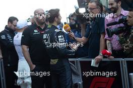 Romain Grosjean (FRA) Haas F1 Team with the media. 16.11.2019. Formula 1 World Championship, Rd 20, Brazilian Grand Prix, Sao Paulo, Brazil, Qualifying Day.