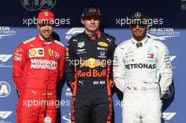 Pole for Max Verstappen (NLD) Red Bull Racing RB15, 2nd for Sebastian Vettel (GER) Ferrari SF90 and 3rd for Lewis Hamilton (GBR) Mercedes AMG F1 W10. 16.11.2019. Formula 1 World Championship, Rd 20, Brazilian Grand Prix, Sao Paulo, Brazil, Qualifying Day.