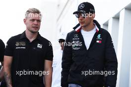(L to R): Kevin Magnussen (DEN) Haas F1 Team with Esteban Ocon (FRA) Mercedes AMG F1 Reserve Driver. 07.06.2019. Formula 1 World Championship, Rd 5, Spanish Grand Prix, Barcelona, Spain, Practice Day.