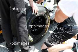 Lewis Hamilton (GBR) Mercedes AMG F1 W10 wheel rim - damaged after he hit the wall in the second practice session. 07.06.2019. Formula 1 World Championship, Rd 5, Spanish Grand Prix, Barcelona, Spain, Practice Day.