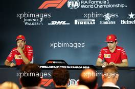 (L to R): Sebastian Vettel (GER) Ferrari and Charles Leclerc (MON) Ferrari in the post race FIA Press Conference. 09.06.2019. Formula 1 World Championship, Rd 7, Canadian Grand Prix, Montreal, Canada, Race Day.