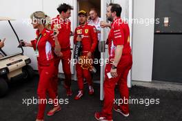 Sebastian Vettel (GER) Ferrari with Britta Roeske (AUT) Ferrari Press Officer and Mattia Binotto (ITA) Ferrari Team Principal at the end of the race. 09.06.2019. Formula 1 World Championship, Rd 7, Canadian Grand Prix, Montreal, Canada, Race Day.
