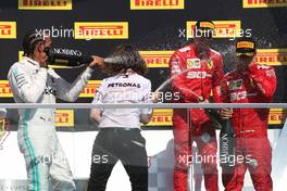 1st place Lewis Hamilton (GBR) Mercedes AMG F1 W10 with 2nd place Sebastian Vettel (GER) Ferrari SF90 and 3rd place Charles Leclerc (MON) Ferrari SF90. 09.06.2019. Formula 1 World Championship, Rd 7, Canadian Grand Prix, Montreal, Canada, Race Day.