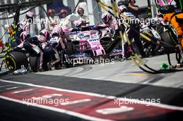 Sergio Perez (MEX) Racing Point F1 Team RP19 makes a pit stop. 09.06.2019. Formula 1 World Championship, Rd 7, Canadian Grand Prix, Montreal, Canada, Race Day.