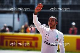Lewis Hamilton (GBR) Mercedes AMG F1 celebrates his second position in qualifying parc ferme. 08.06.2019. Formula 1 World Championship, Rd 7, Canadian Grand Prix, Montreal, Canada, Qualifying Day.