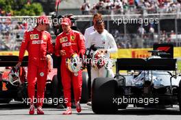 (L to R): Sebastian Vettel (GER) Ferrari; Charles Leclerc (MON) Ferrari; and Lewis Hamilton (GBR) Mercedes AMG F1, in qualifying parc ferme. 08.06.2019. Formula 1 World Championship, Rd 7, Canadian Grand Prix, Montreal, Canada, Qualifying Day.