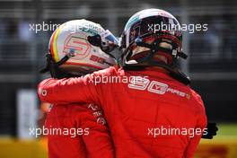 (L to R): Sebastian Vettel (GER) Ferrari celebrates his pole position in qualifying parc ferme with third placed team mate Charles Leclerc (MON) Ferrari.. 08.06.2019. Formula 1 World Championship, Rd 7, Canadian Grand Prix, Montreal, Canada, Qualifying Day.