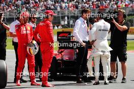 (L to R): Sebastian Vettel (GER) Ferrari; Charles Leclerc (MON) Ferrari; Jenson Button (GBR) Sky Sports F1 Presenter; and Lewis Hamilton (GBR) Mercedes AMG F1, in qualifying parc ferme. 08.06.2019. Formula 1 World Championship, Rd 7, Canadian Grand Prix, Montreal, Canada, Qualifying Day.