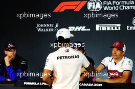 Lewis Hamilton (GBR) Mercedes AMG F1 and Kimi Raikkonen (FIN) Alfa Romeo Racing in the FIA Press Conference. 06.06.2019. Formula 1 World Championship, Rd 7, Canadian Grand Prix, Montreal, Canada, Preparation Day.
