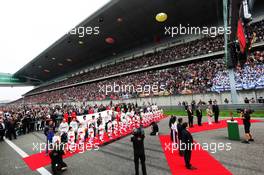 The grid observes the national anthem. 14.04.2019. Formula 1 World Championship, Rd 3, Chinese Grand Prix, Shanghai, China, Race Day.