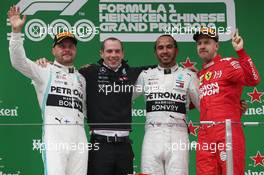 1st place Lewis Hamilton (GBR) Mercedes AMG F1 W10, 2nd place Valtteri Bottas (FIN) Mercedes AMG F1 W10 and 3rd place Sebastian Vettel (GER) Ferrari SF90. 14.04.2019. Formula 1 World Championship, Rd 3, Chinese Grand Prix, Shanghai, China, Race Day.