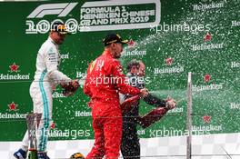 Sebastian Vettel (GER) Ferrari celebrates his third position on the podium with second placed Valtteri Bottas (FIN) Mercedes AMG F1 and Marcus Dudley (GBR) Mercedes AMG F1 Performance Engineer. 14.04.2019. Formula 1 World Championship, Rd 3, Chinese Grand Prix, Shanghai, China, Race Day.