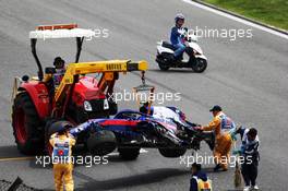 The damaged Scuderia Toro Rosso STR14 of Alexander Albon (THA) Scuderia Toro Rosso is recovered back to the pits in the third practice session. 13.04.2019. Formula 1 World Championship, Rd 3, Chinese Grand Prix, Shanghai, China, Qualifying Day.