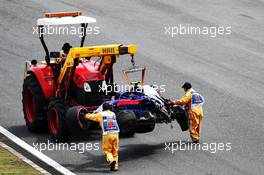 The damaged Scuderia Toro Rosso STR14 of Alexander Albon (THA) Scuderia Toro Rosso is recovered back to the pits in the third practice session. 13.04.2019. Formula 1 World Championship, Rd 3, Chinese Grand Prix, Shanghai, China, Qualifying Day.