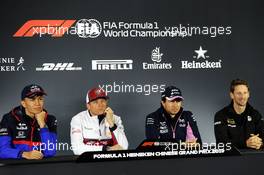 The FIA Press Conference (L to R): Alexander Albon (THA) Scuderia Toro Rosso; Kimi Raikkonen (FIN) Alfa Romeo Racing; Sergio Perez (MEX) Racing Point F1 Team; Romain Grosjean (FRA) Haas F1 Team. 11.04.2019. Formula 1 World Championship, Rd 3, Chinese Grand Prix, Shanghai, China, Preparation Day.
