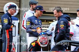 (L to R): Max Verstappen (NLD) Red Bull Racing with Pierre Gasly (FRA) Red Bull Racing and Christian Horner (GBR) Red Bull Racing Team Principal - 1000 F1 races with Esso and Mobil.  11.04.2019. Formula 1 World Championship, Rd 3, Chinese Grand Prix, Shanghai, China, Preparation Day.