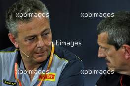 (L to R): Mario Isola (ITA) Pirelli Racing Manager with Guenther Steiner (ITA) Haas F1 Team Prinicipal in the FIA Press Conference. 10.05.2019. Formula 1 World Championship, Rd 5, Spanish Grand Prix, Barcelona, Spain, Practice Day.