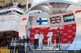 The podium (L to R): Valtteri Bottas (FIN) Mercedes AMG F1, second; Lewis Hamilton (GBR) Mercedes AMG F1, race winner; Max Verstappen (NLD) Red Bull Racing, third. 12.05.2019. Formula 1 World Championship, Rd 5, Spanish Grand Prix, Barcelona, Spain, Race Day.