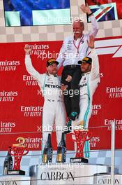 The podium (L to R): Valtteri Bottas (FIN) Mercedes AMG F1, second; Dr. Dieter Zetsche (GER) Daimler AG CEO; Lewis Hamilton (GBR) Mercedes AMG F1, race winner. 12.05.2019. Formula 1 World Championship, Rd 5, Spanish Grand Prix, Barcelona, Spain, Race Day.