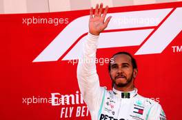 Race winner Lewis Hamilton (GBR) Mercedes AMG F1 celebrates on the podium. 12.05.2019. Formula 1 World Championship, Rd 5, Spanish Grand Prix, Barcelona, Spain, Race Day.