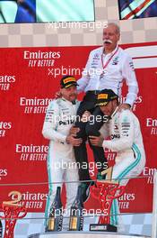 The podium (L to R): Valtteri Bottas (FIN) Mercedes AMG F1, second; Dr. Dieter Zetsche (GER) Daimler AG CEO; Lewis Hamilton (GBR) Mercedes AMG F1, race winner. 12.05.2019. Formula 1 World Championship, Rd 5, Spanish Grand Prix, Barcelona, Spain, Race Day.